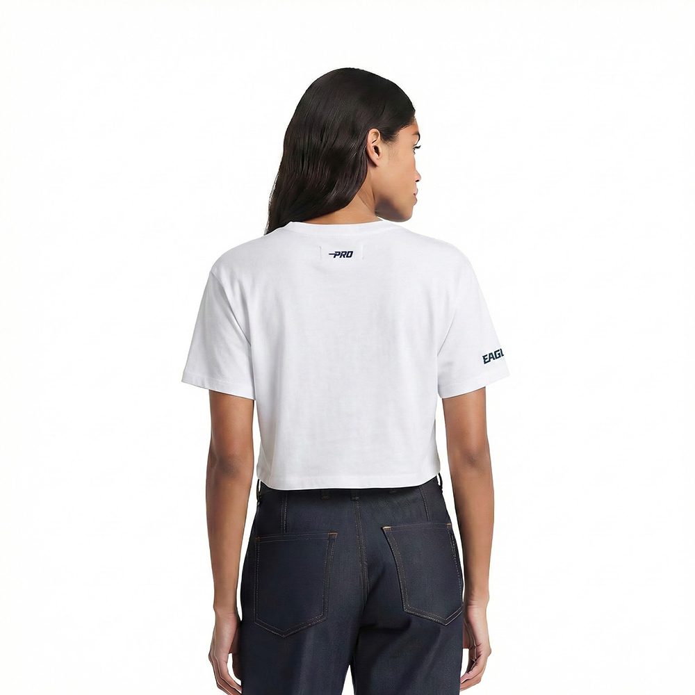 NFL PHILADELPHIA EAGLES SCRIPT TAIL WOMEN'S SINGLE JERSEY BOXY TEE (WHITE)