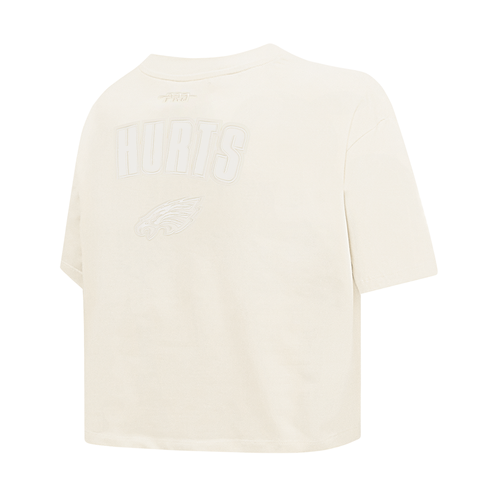 NFL PHILADELPHIA EAGLES JALEN HURTS #1 NEUTRAL PNN WOMEN'S SJ BOXY TEE (EGGSHELL)