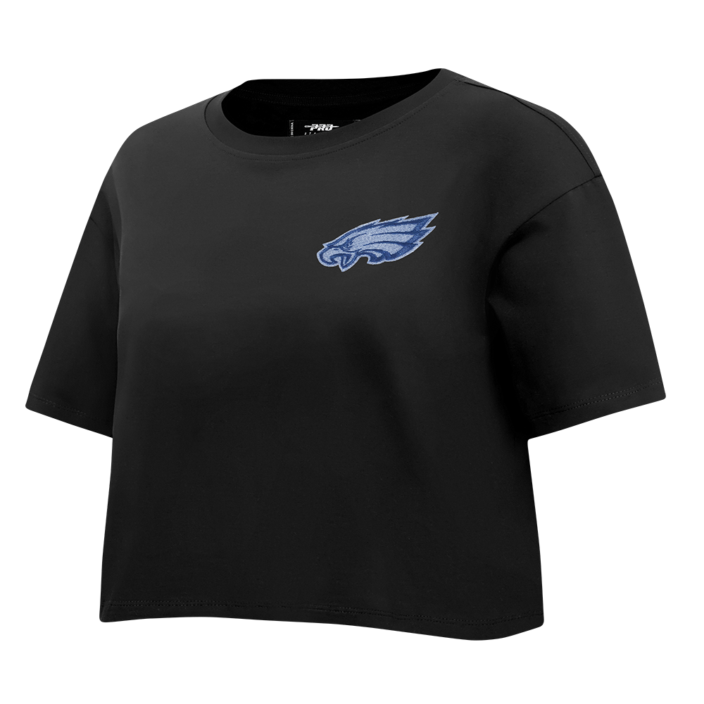 NFL PHILADELPHIA EAGLES VARSITY BLUES WOMEN'S BOXY TEE (BLACK)
