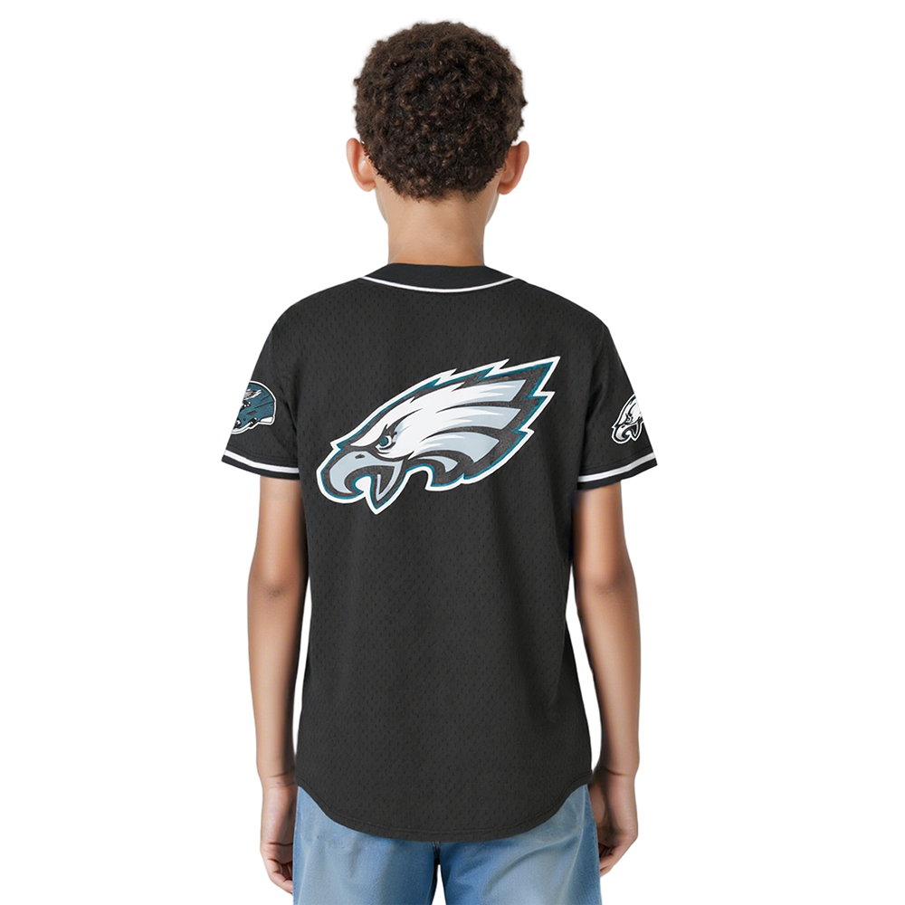 NFL PHILADELPHIA EAGLES CLASSIC BIG BOYS MESH BUTTON DOWN SHIRT (BLACK)