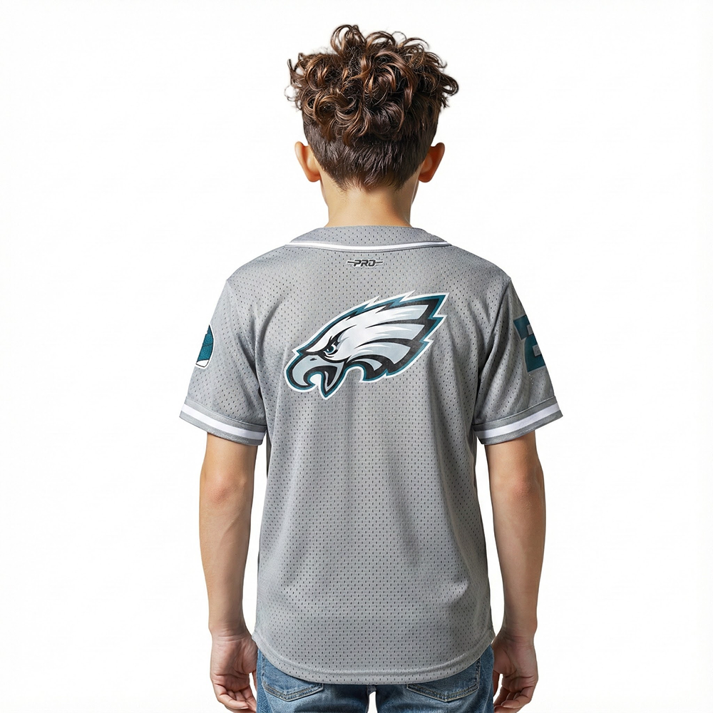NFL PHILADELPHIA EAGLES CLASSIC BIG BOY'S MESH BUTTON DOWN SHIRT (GRAY)