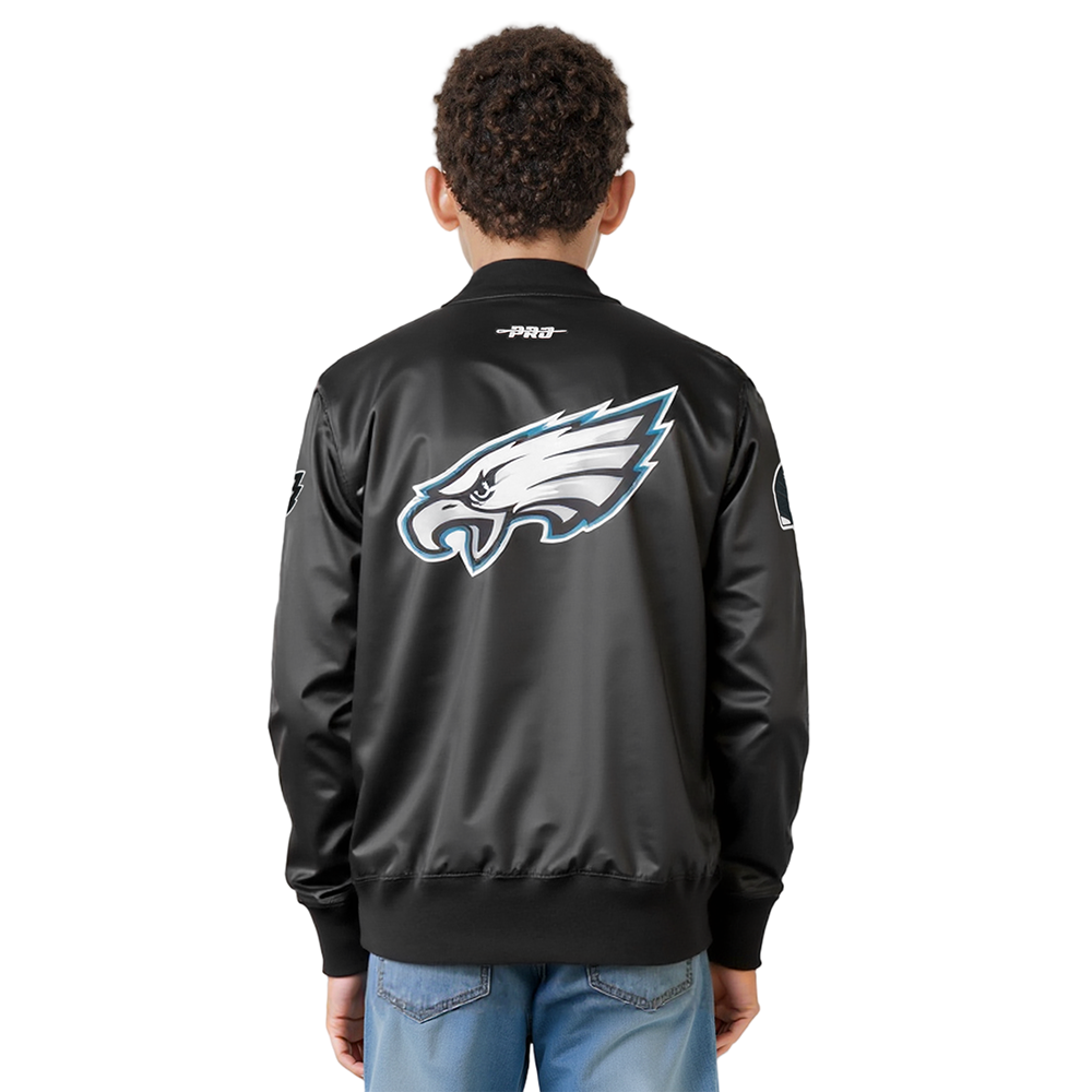 NFL PHILADELPHIA EAGLES CLASSIC BIG BOYS SATIN JACKET (BLACK)