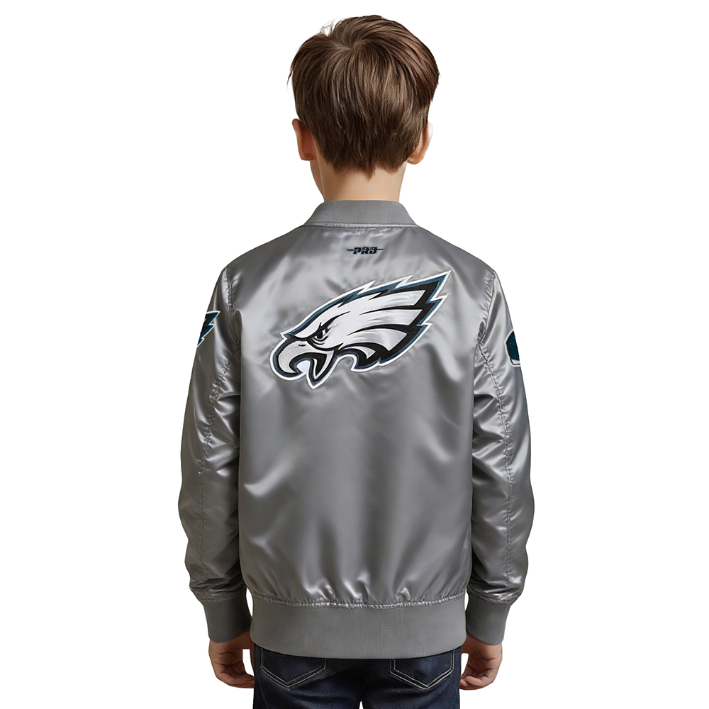 NFL PHILADELPHIA EAGLES CLASSIC BIG BOY'S SATIN JACKET (GRAY)
