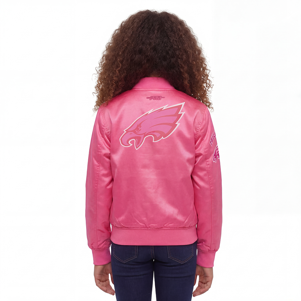 NFL PHILADELPHIA EAGLES TRIPLE PINK BIG GIRLS  SATIN JACKET (BEETROOT PURPLE)