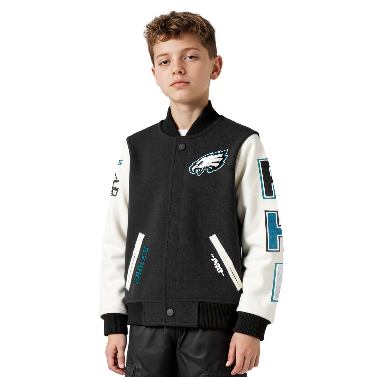 NFL PHILADELPHIA EAGLES CLASSIC BIG BOYS SATIN JACKET (BLACK)