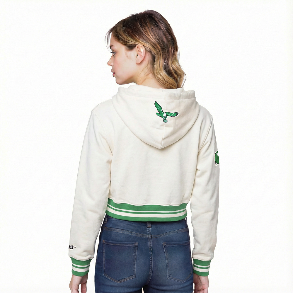 NFL PHILADELPHIA EAGLES RETRO CLASSIC BIG GIRL'S RIB FLC PO HOODIE (EGGSHELL/ KELLY GREEN)