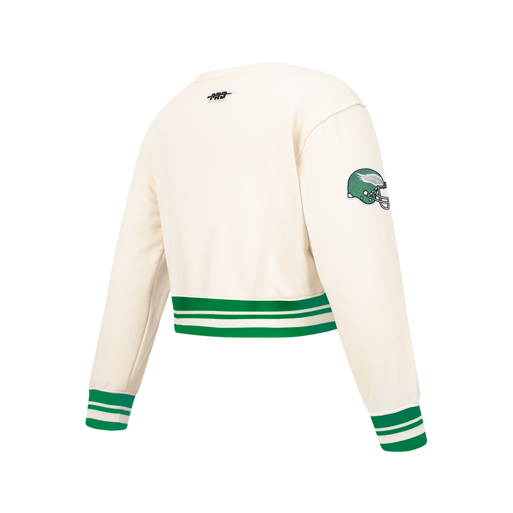 NFL PHILADELPHIA EAGLES RETRO CLASSICS BIG GIRL'S RIB FLEECE CREWNECK (EGGSHELL/ KELLY GREEN)