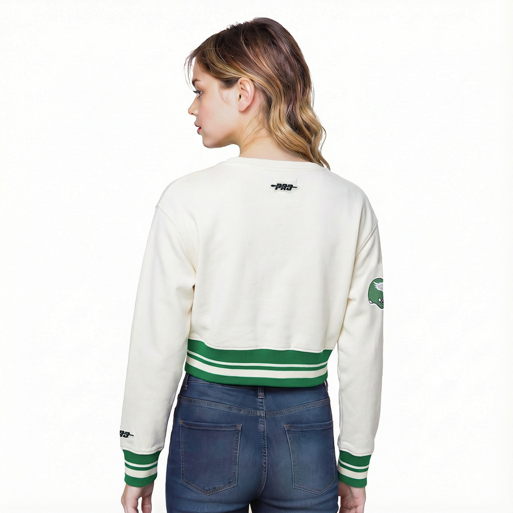 NFL PHILADELPHIA EAGLES RETRO CLASSICS BIG GIRL'S RIB FLEECE CREWNECK (EGGSHELL/ KELLY GREEN)