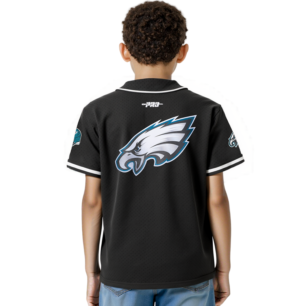 NFL PHILADELPHIA EAGLES CLASSIC LITTLE BOYS MESH BUTTON DOWN SHIRT (BLACK)