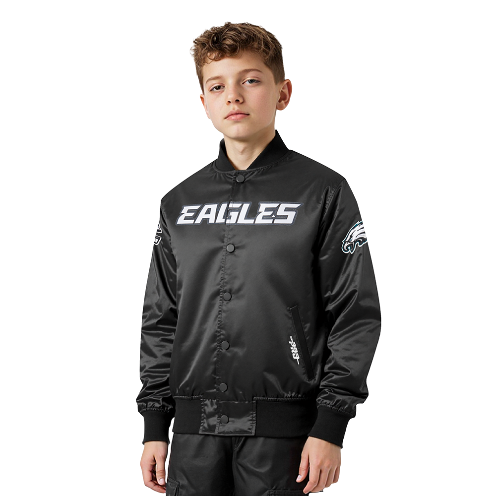 NFL PHILADELPHIA EAGLES CLASSIC LITTLE BOYS SATIN JACKET (BLACK)