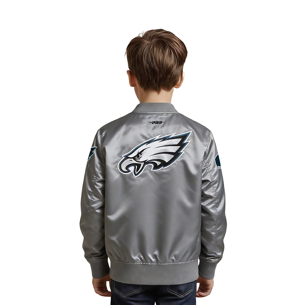 NFL PHILADELPHIA EAGLES CLASSIC LITTLE BOY'S SATIN JACKET (GRAY)