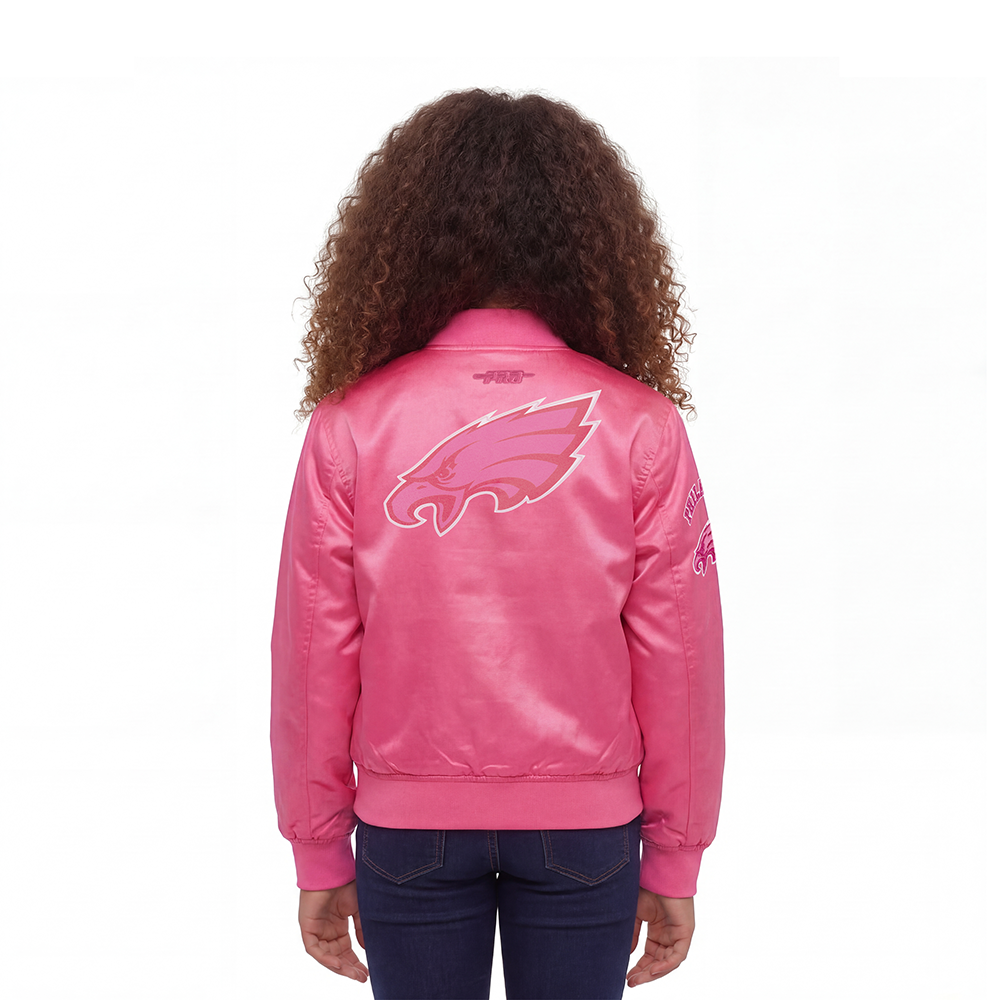 NFL PHILADELPHIA EAGLES TRIPLE PINK LITTLE GIRLS  SATIN JACKET (BEETROOT PURPLE)