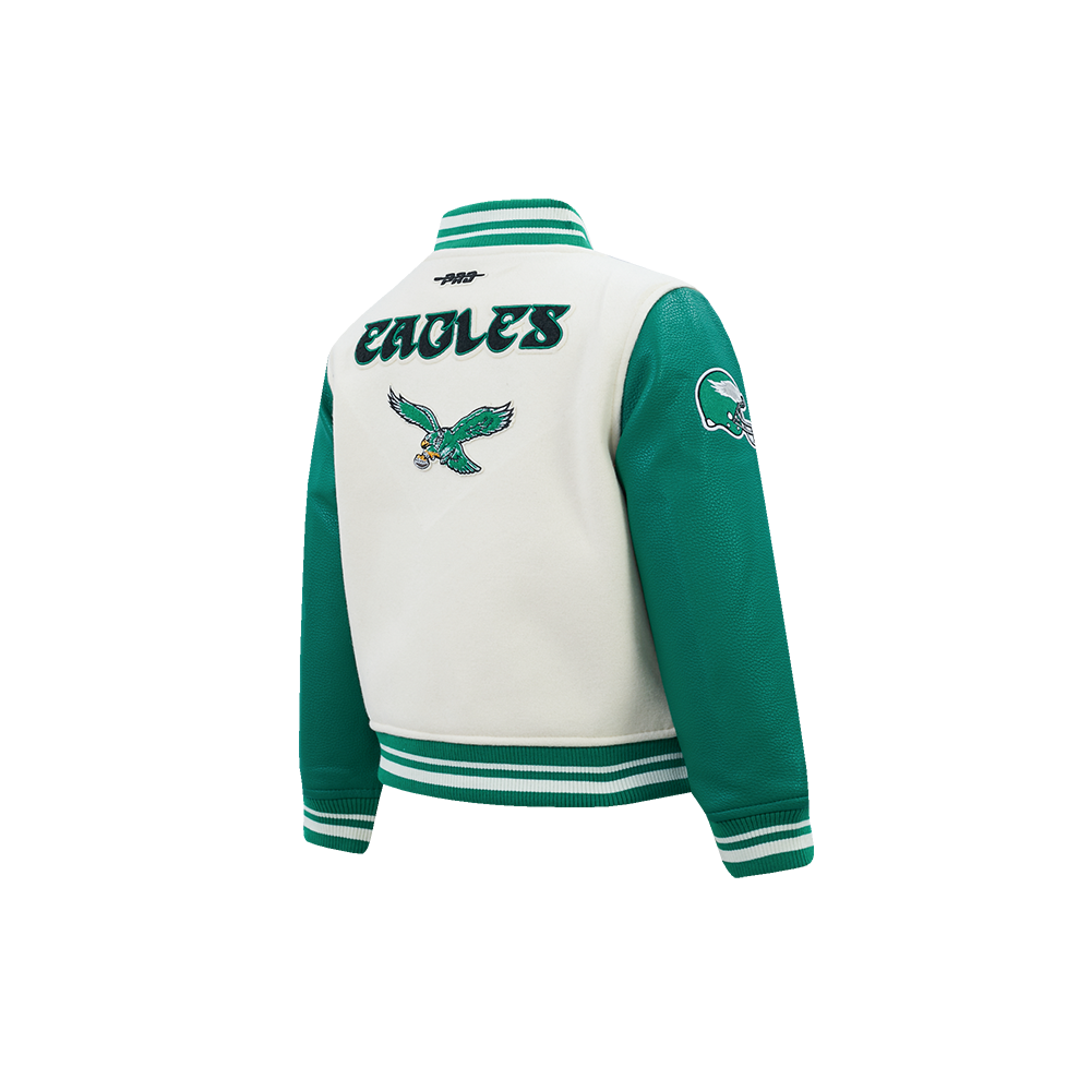 NFL PHILADELPHIA EAGLES RETRO CLASSICS LITTLE BOY'S RIB WOOL VARSITY JACKE (EGGSHELL/ KELLY GREEN)