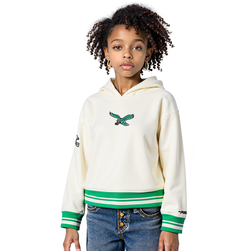NFL PHILADELPHIA EAGLES RETRO CLASSIC TODDLER GIRL'S RIB FLC PO HOODIE (EGGSHELL/ KELLY GREEN)