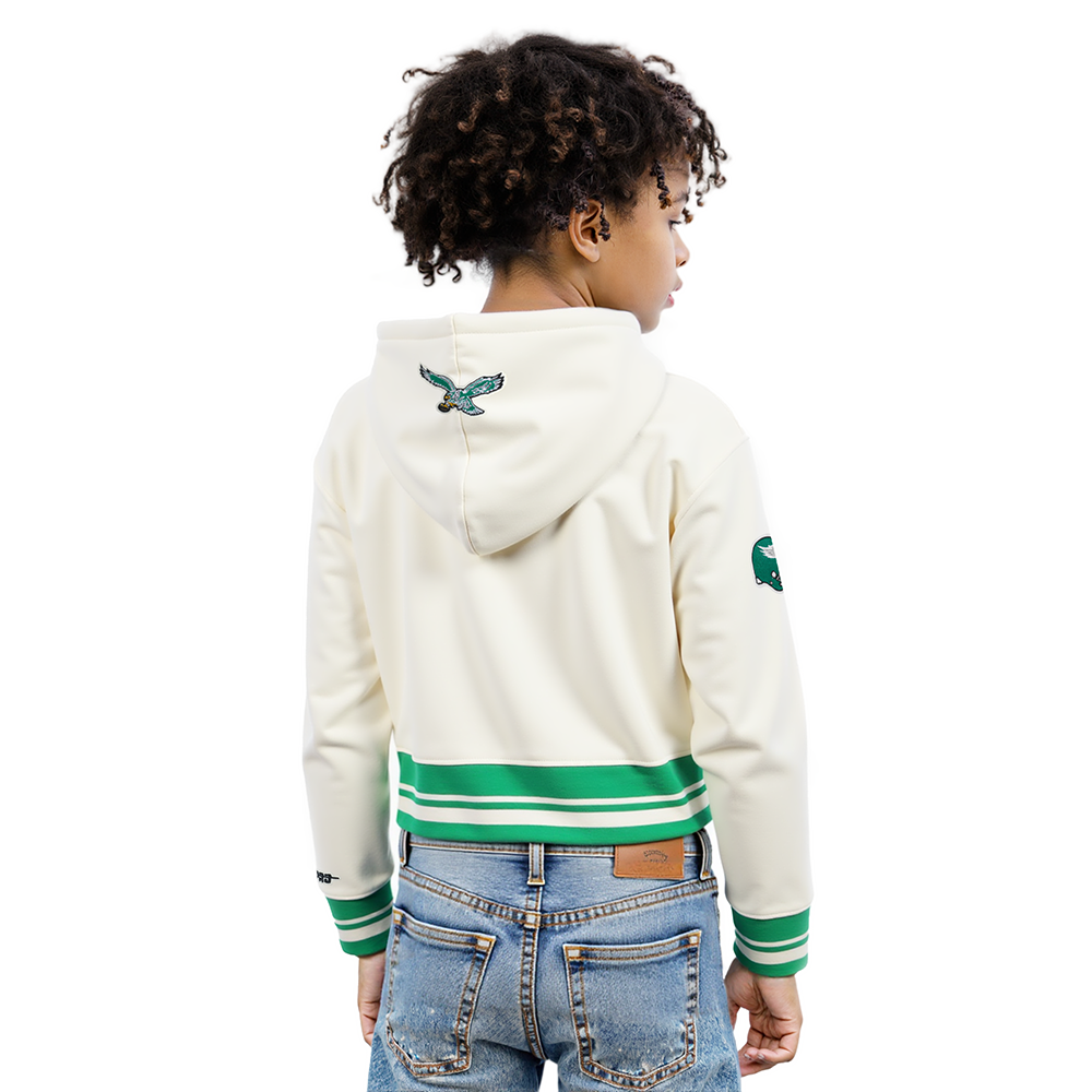 NFL PHILADELPHIA EAGLES RETRO CLASSIC TODDLER GIRL'S RIB FLC PO HOODIE (EGGSHELL/ KELLY GREEN)