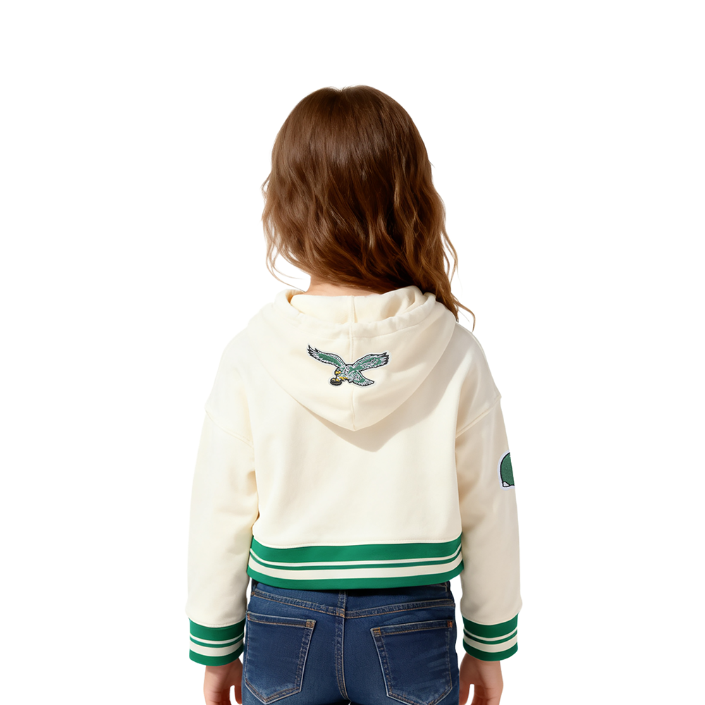 NFL PHILADELPHIA EAGLES RETRO CLASSIC TODDLER GIRL'S RIB FLC PO HOODIE (EGGSHELL/ KELLY GREEN)