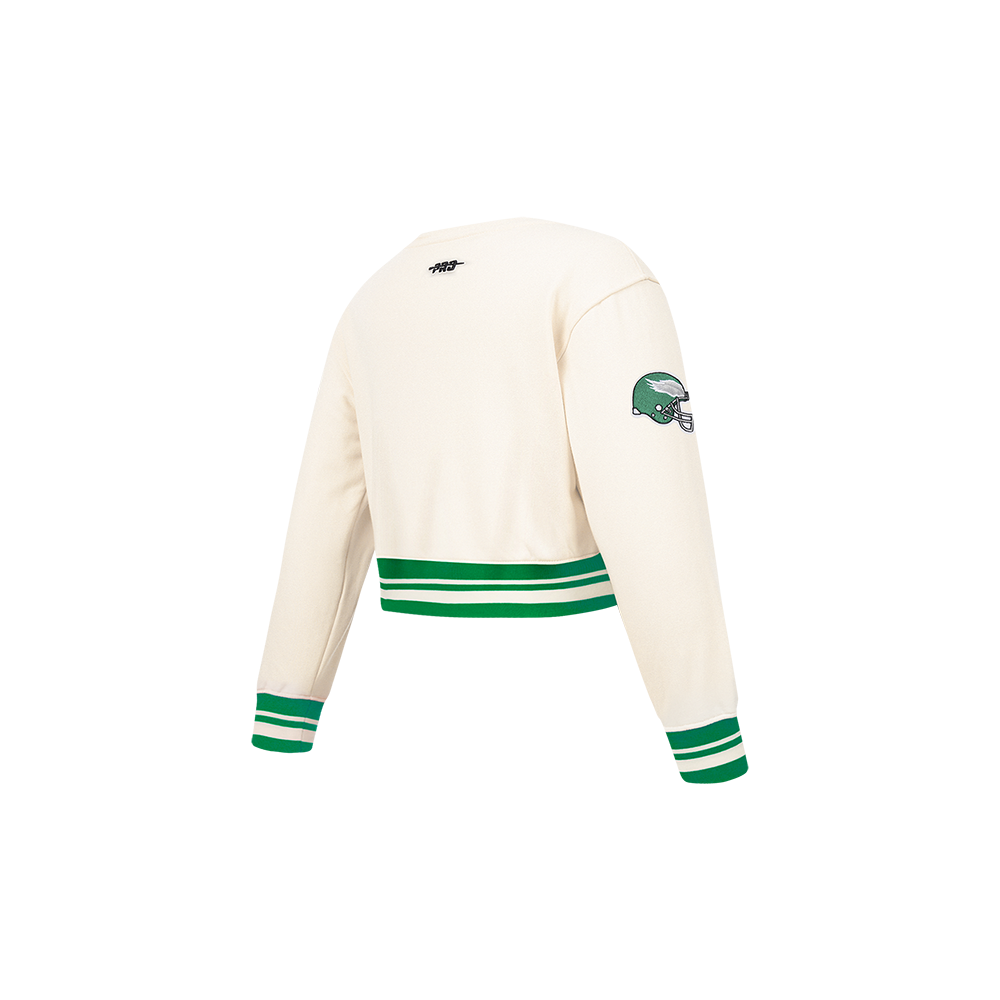 NFL PHILADELPHIA EAGLES RETRO CLASSICS TODDLER GIRL'S RIB FLEECE CREWNECK (EGGSHELL/ KELLY GREEN)