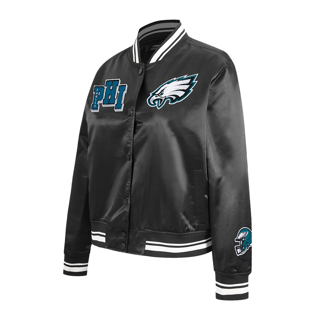 NFL PHILADELPHIA EAGLES MASHUP WOMEN'S RIB SATIN JACKET (BLACK)