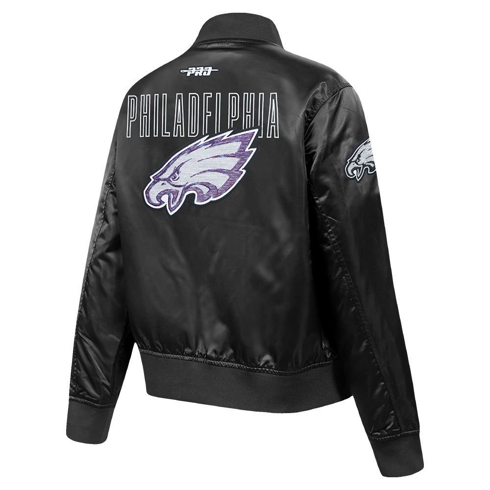 NFL PHILADELPHIA EAGLES CITY LIGHTS WOMEN'S SATIN JACKET (BLACK)