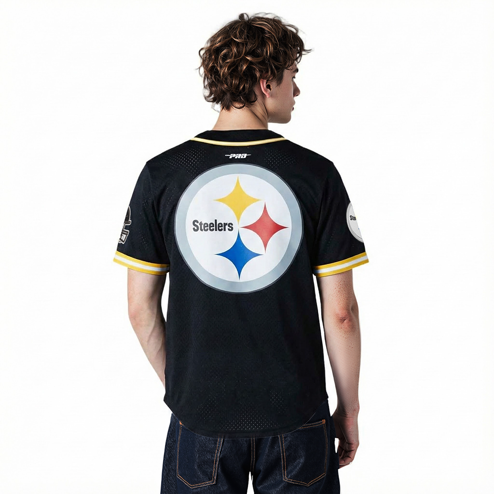 NFL PITTSBURGH STEELERS MESH BUTTON UP SHIRT (BLACK/YELLOW)