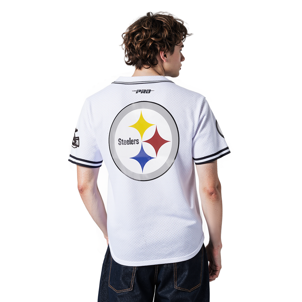 NFL PITTSBURGH STEELERS MESH BUTTON UP SHIRT (WHITE / BLACK / WHTE)