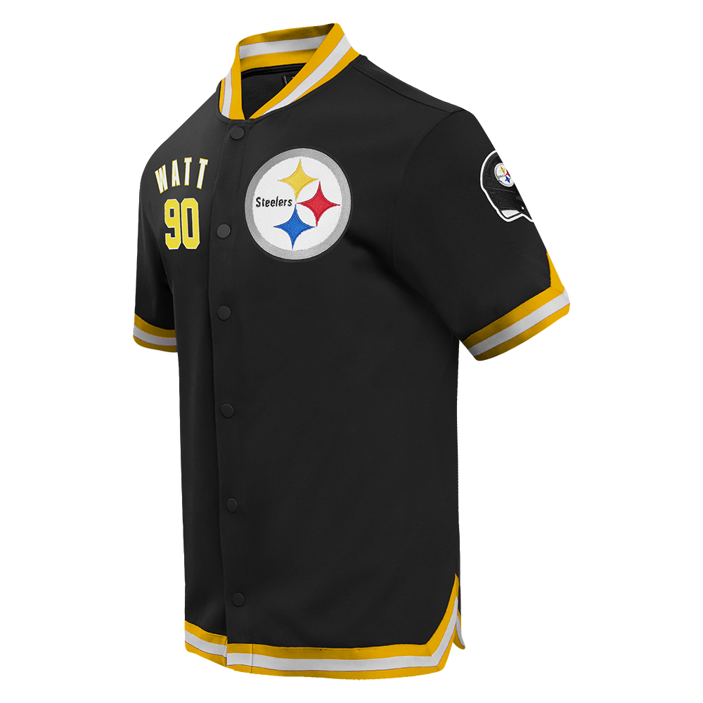 NFL PITTSBURGH STEELERS T.J. WATT #90 CLASSIC MEN'S WARM UP JACKET (BLACK/YELLOW)