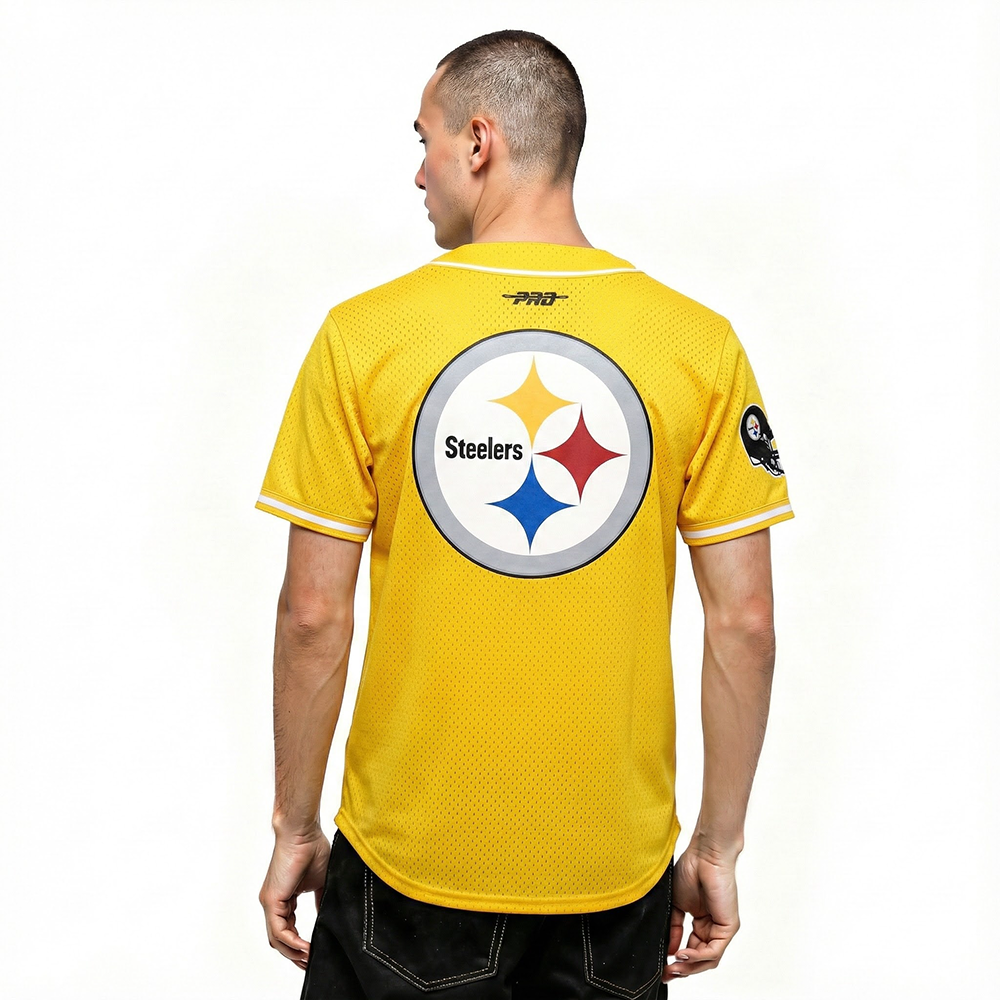 NFL PITTSBURGH STEELERS T.J. WATT #90 CLASSIC MESH PNN MEN'S MESH BUTTON DOWN SHIRT (Yellow)
