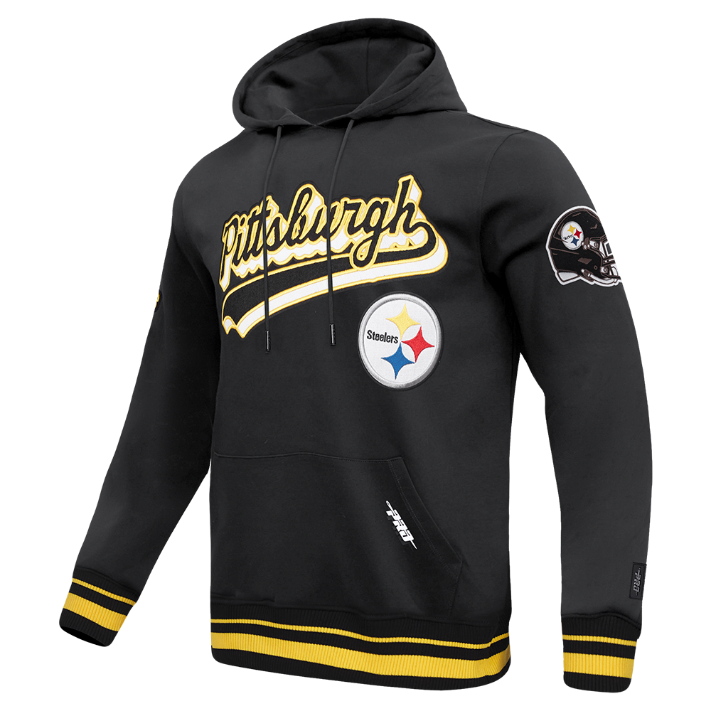 NFL PITTSBURGH STEELERS SCRIPT TAIL MEN'S RIB FLC PO HOODIE (BLACK/YELLOW)