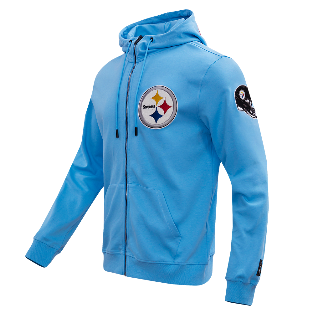 NFL PITTSBURGH STEELERS CLASSIC CHENILLE MEN'S FZ HOODIE (UNIVERSITY BLUE)