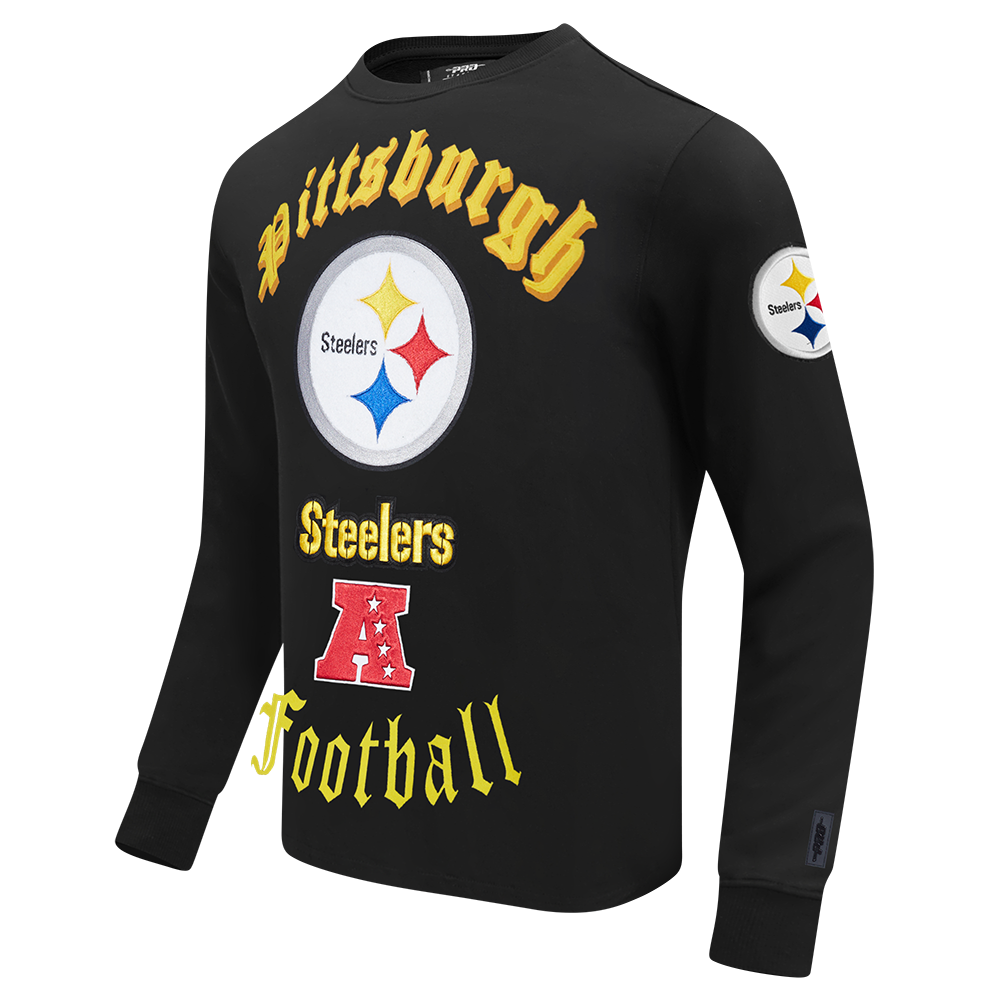 NFL PITTSBURGH STEELERS OLD ENGLISH MEN'S CREWNECK (BLACK)