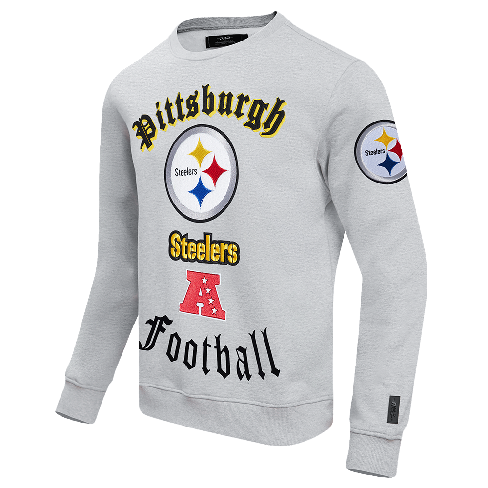 NFL PITTSBURGH STEELERS OLD ENGLISH MEN'S CREWNECK (HEATHER GREY)
