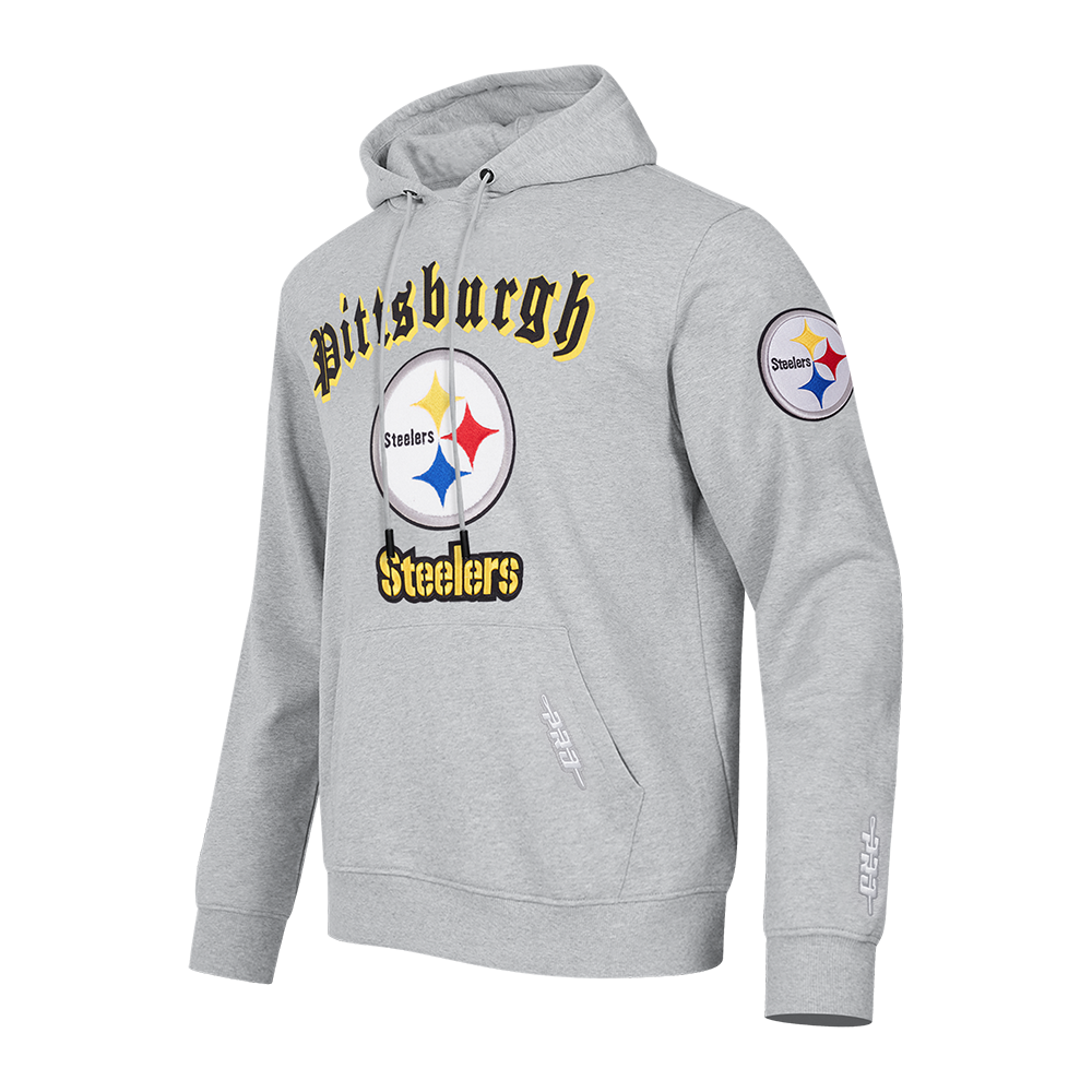 NFL PITTSBURGH STEELERS OLD ENGLISH MEN'S PO HOODIE (HEATHER GREY)