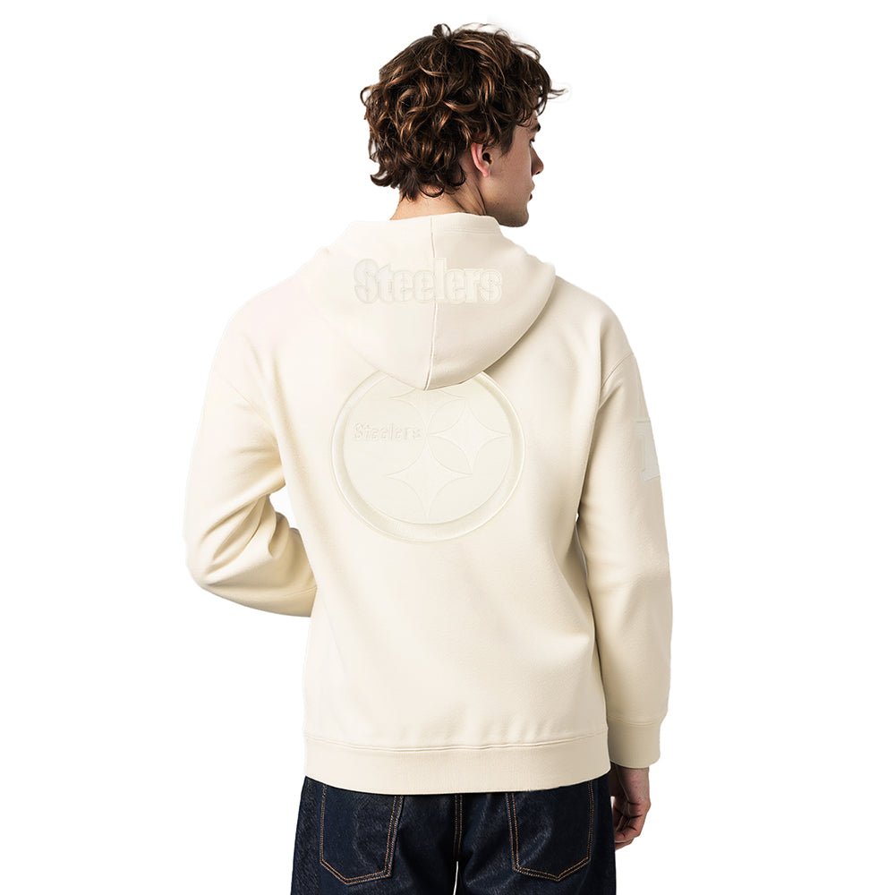NFL PITTSBURGH STEELERS T.J. WATT #90 NEUTRAL MEN'S DROP SHOULDER FLC PO HOODIE (EGGSHELL)