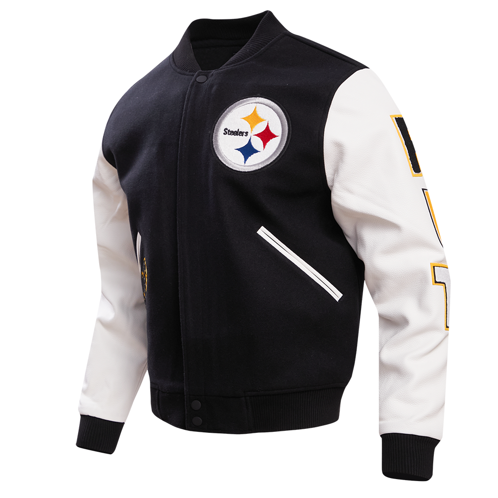 NFL PITTSBURGH STEELERS CLASSIC MEN'S WOOL VARSITY JACKET (BLACK)