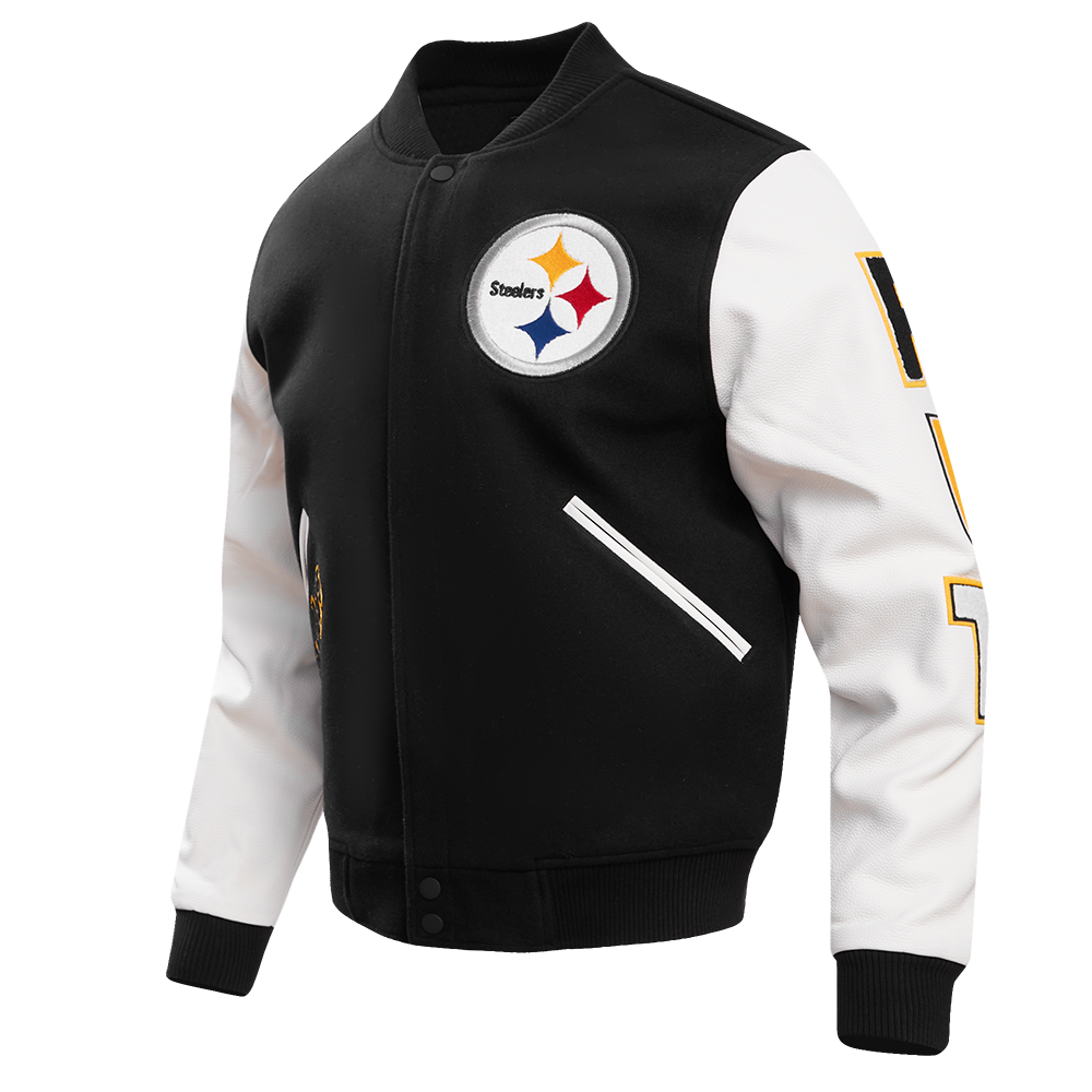 NFL PITTSBURGH STEELERS CLASSIC MEN'S WOOL VARSITY JACKET (BLACK/WHITE)