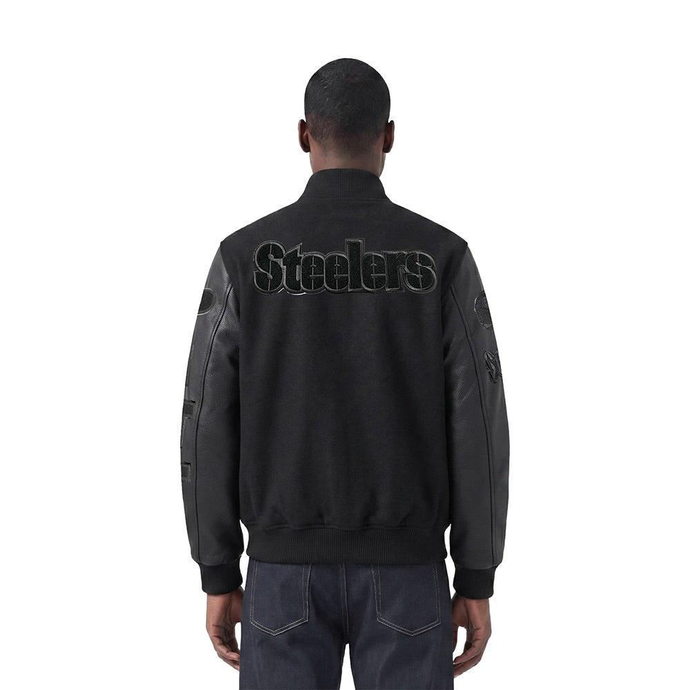 NFL PITTSBURGH STEELERS TRIPLE BLACK MEN'S MEN'S WOOL VARSITY JACKET (TRIPLE BLACK)