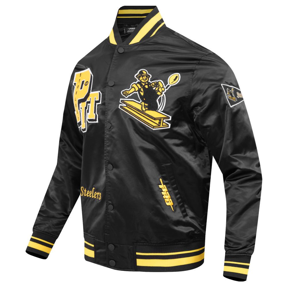 NFL PITTSBURGH STEELERS BEST OF MEN'S RIB SATIN JACKET (BLACK/YELLOW)