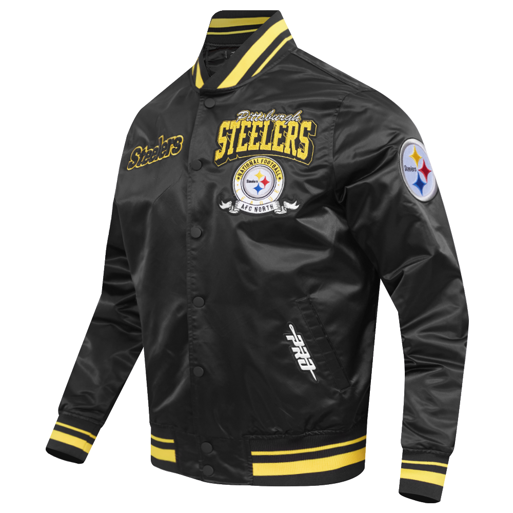 NFL PITTSBURGH STEELERS TEAM BADGE MEN'S RIB SATIN JACKET (BLACK/YELLOW)