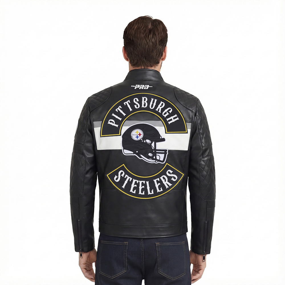 NFL PITTSBURGH STEELERS BORN FOR SPORT MEN'S MOTO JACKET (BLACK/WHITE)