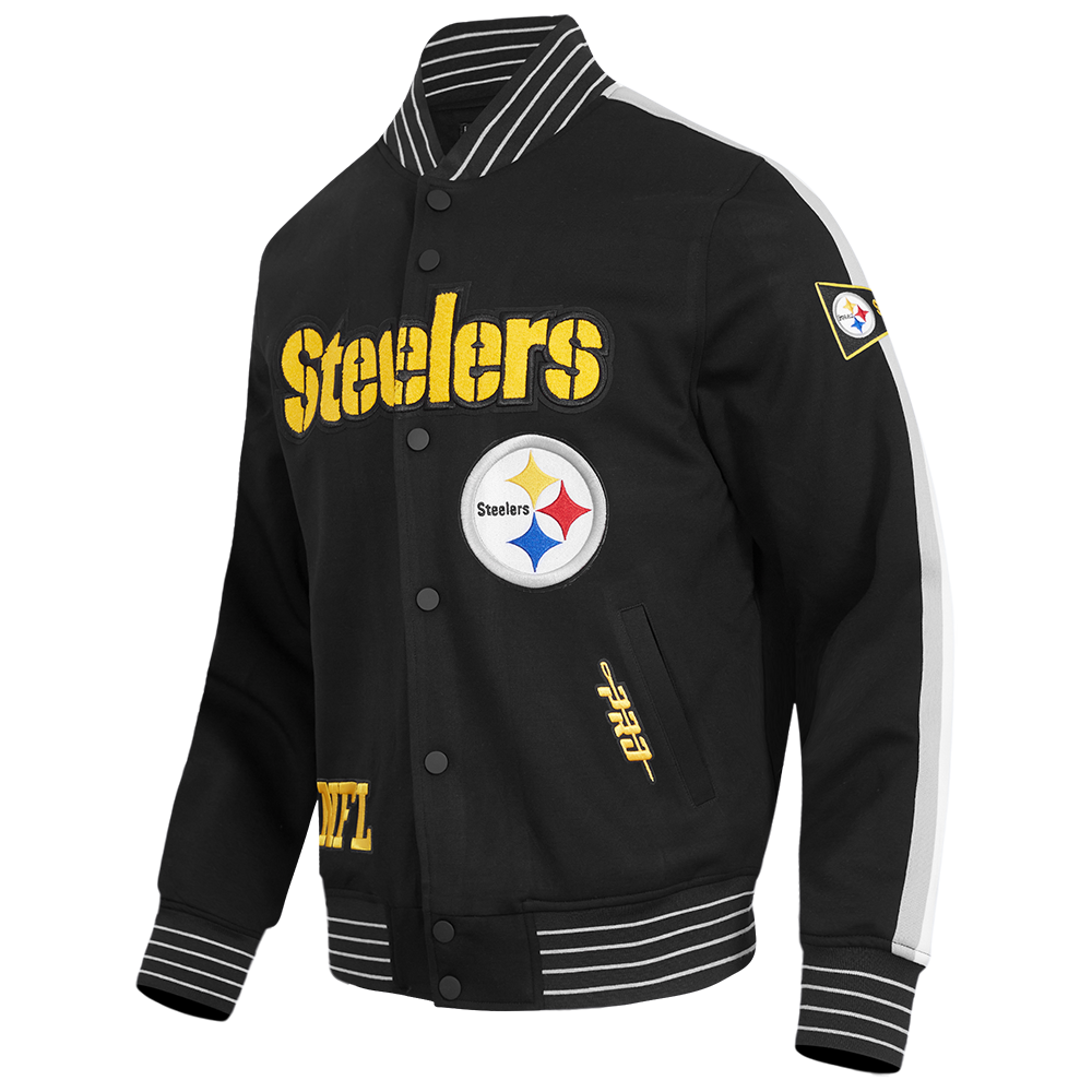 NFL PITTSBURGH STEELERS PRO GAME DAY MEN'S DBL KNIT JACKET (BLACK/SILVER/WHITE)