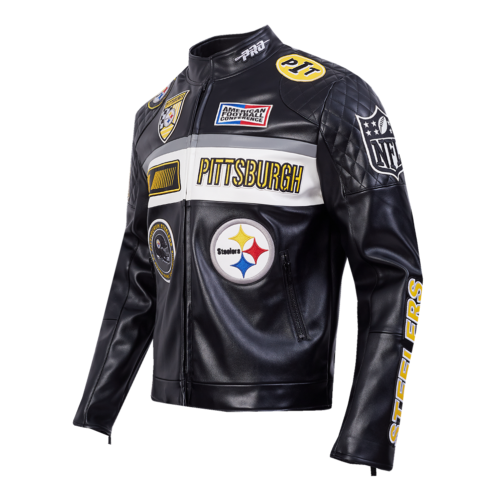 NFL PITTSBURGH STEELERS MEN'S MOTO JACKET (BLACK/WHITE)