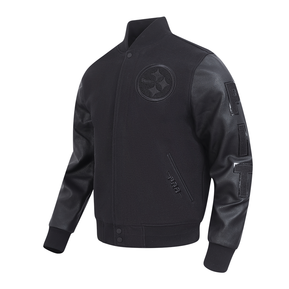 NFL PITTSBURGH STEELERS TRIPLE BLACK MEN'S WOOL VARSITY JACKET (TRIPLE BLACK MEN'S)