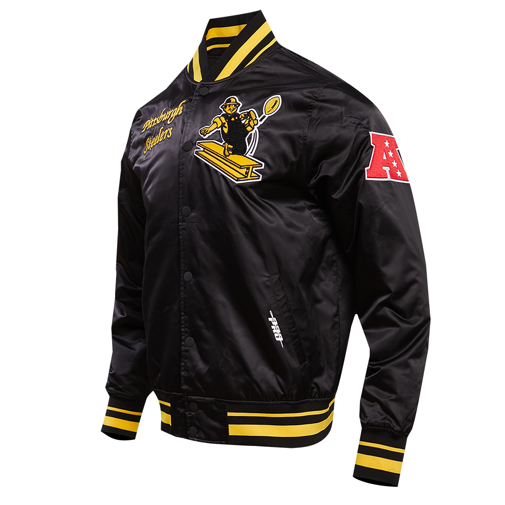 NFL PITTSBURGH STEELERS RETRO CLASSIC MEN'S RIB SATIN JACKET (BLACK/YE –  Pro Standard