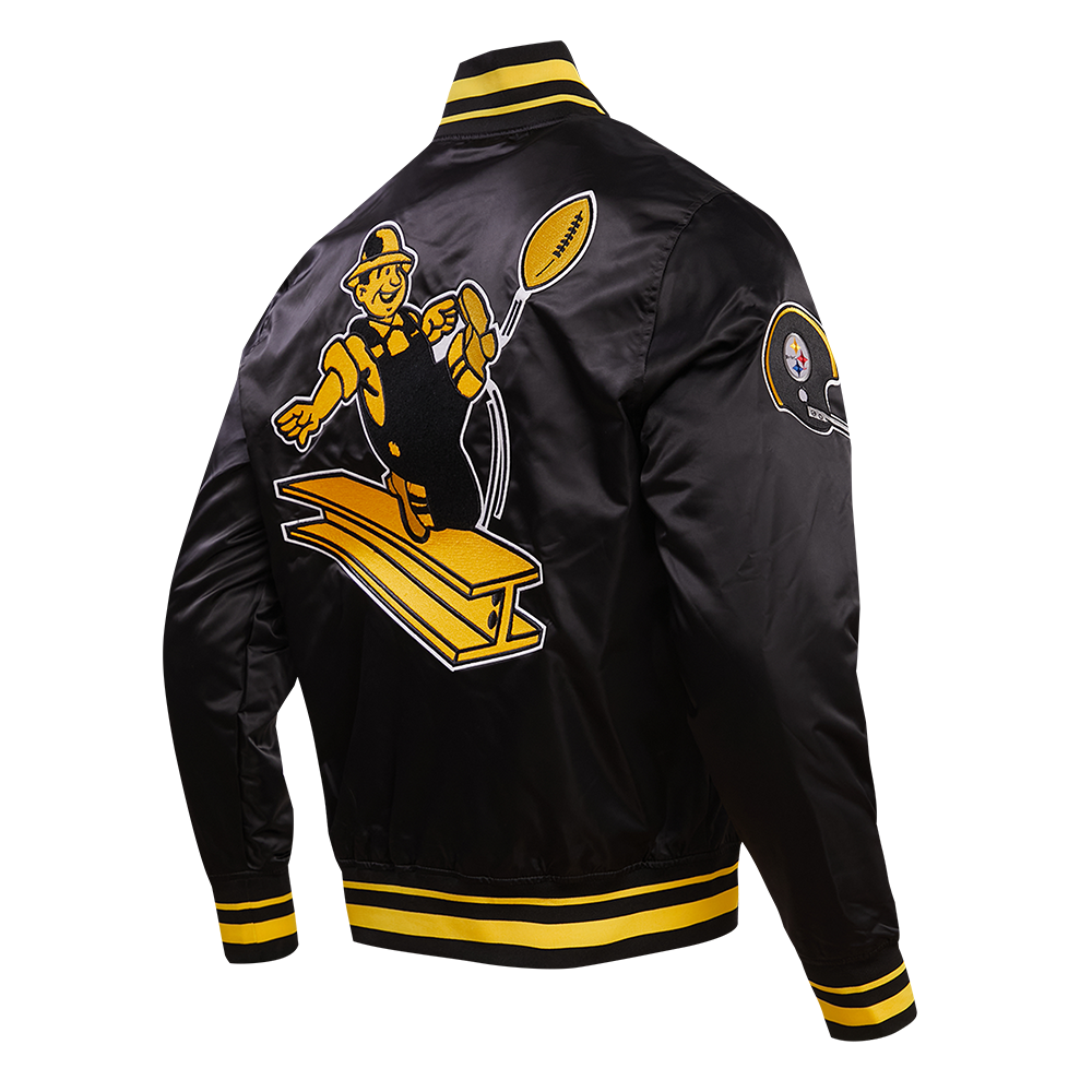 NFL PITTSBURGH STEELERS RETRO CLASSIC MEN'S RIB SATIN JACKET (BLACK/YE –  Pro Standard