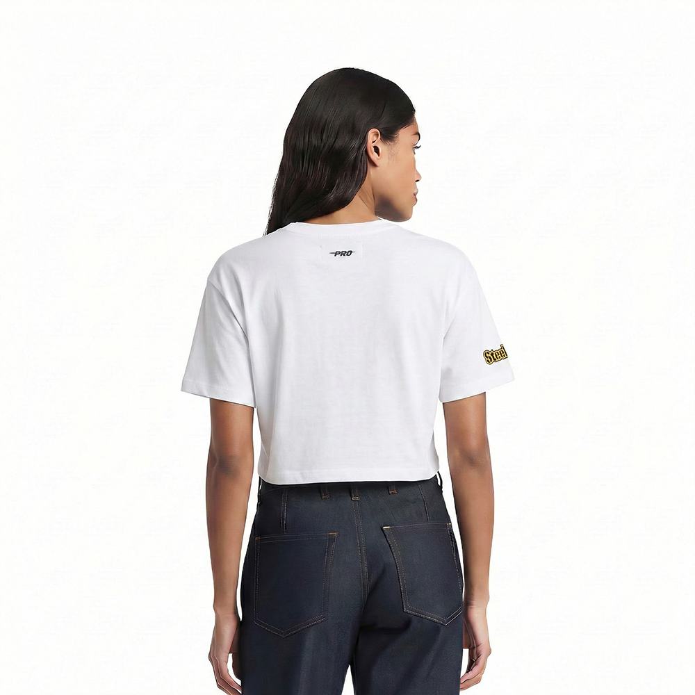 NFL PITTSBURGH STEELERS SCRIPT TAIL WOMEN'S SJ BOXY TEE (WHITE)
