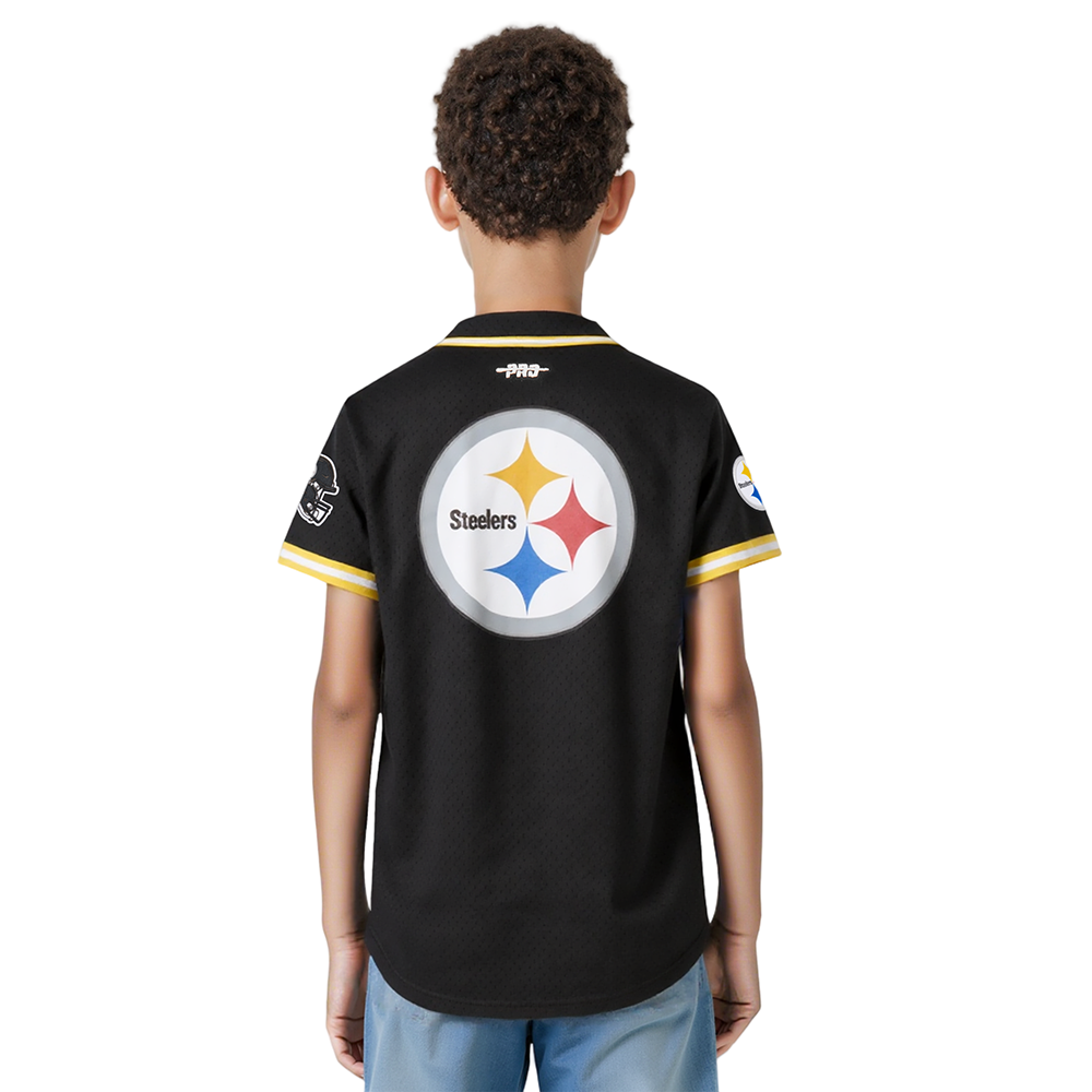 NFL PITTSBURGH STEELERS CLASSIC BIG BOYS MESH BUTTON DOWN SHIRT (BLACK/YELLOW)