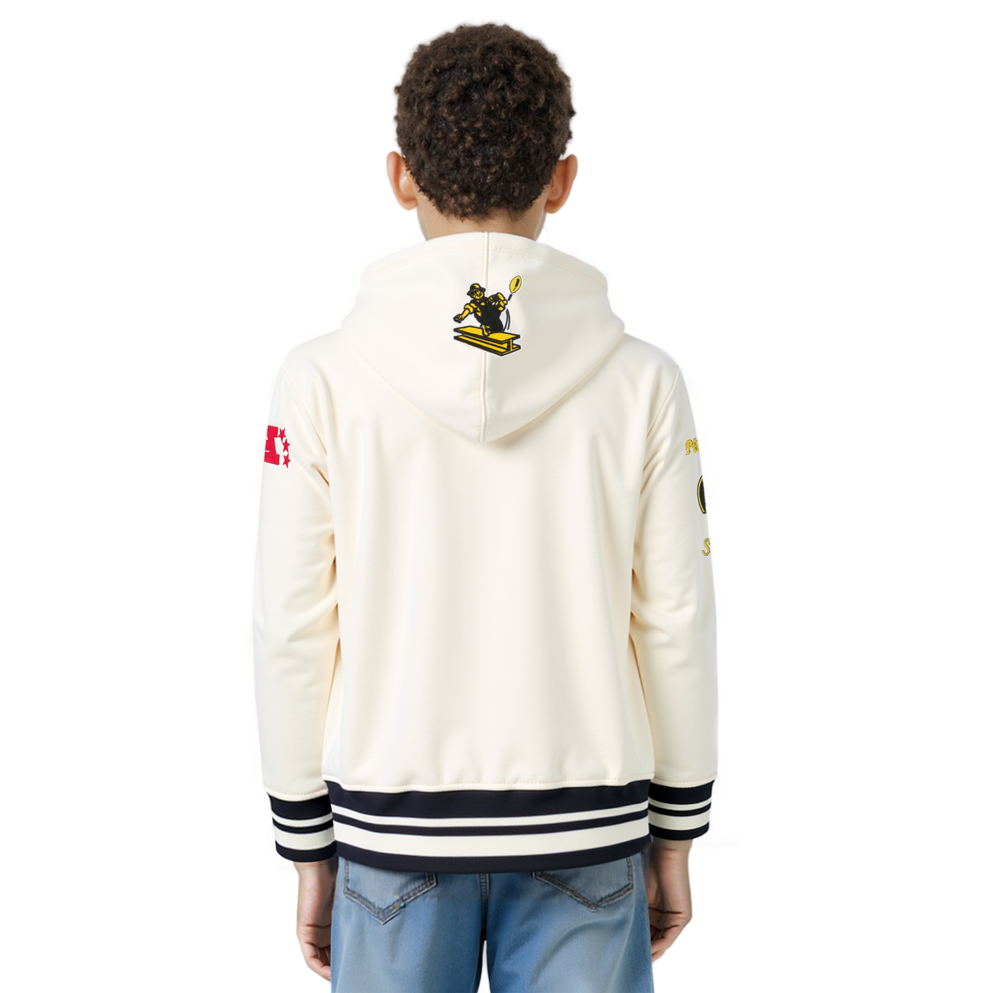 NFL PITTSBURGH STEELERS RETRO CLASSIC BIG BOYS RIB FLEECE PULLOVER HOODIE (EGGSHELL/ BLACK)