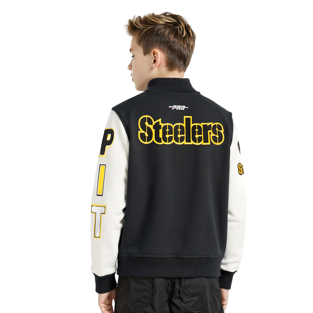 NFL PITTSBURGH STEELERS CLASSIC BIG BOYS WOOL VARSITY JACKET (BLACK/WHITE)