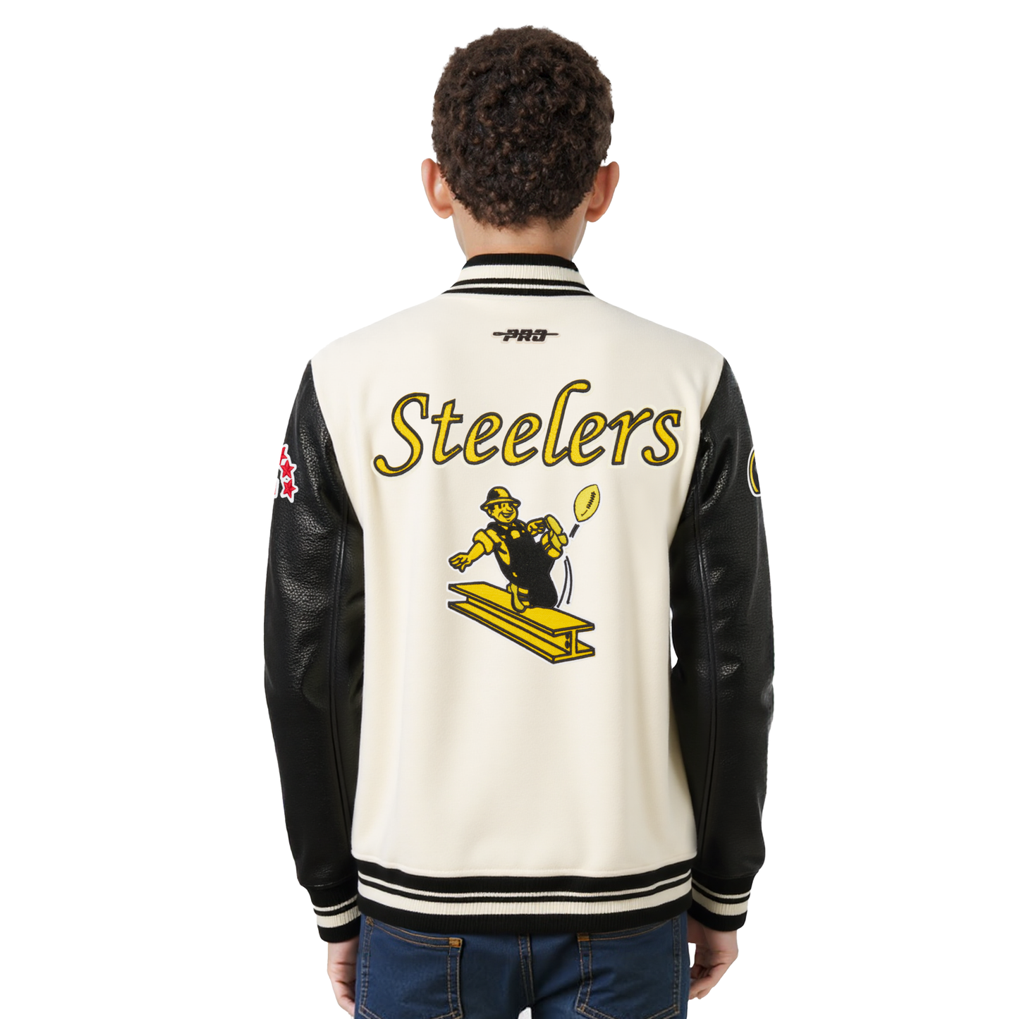 NFL PITTSBURGH STEELERS RETRO CLASSIC TODDLER BOYS RIB WOOL VARSITY JACKET (BLACK/YELLOW)