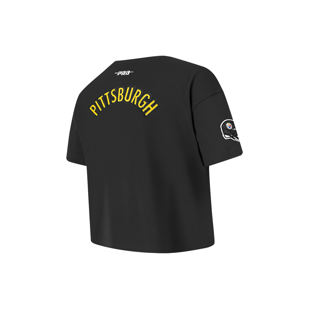 NFL PITTSBURGH STEELERS CLASSIC BIG GIRLS SHORT SLEEVE BOXY TEE (BLACK)
